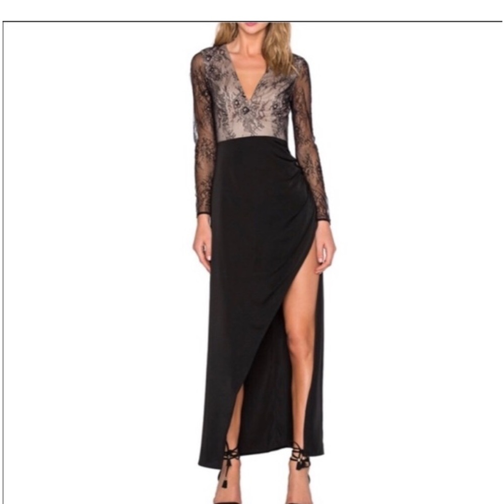 Elegant Black and Cream Lace Evening Dress